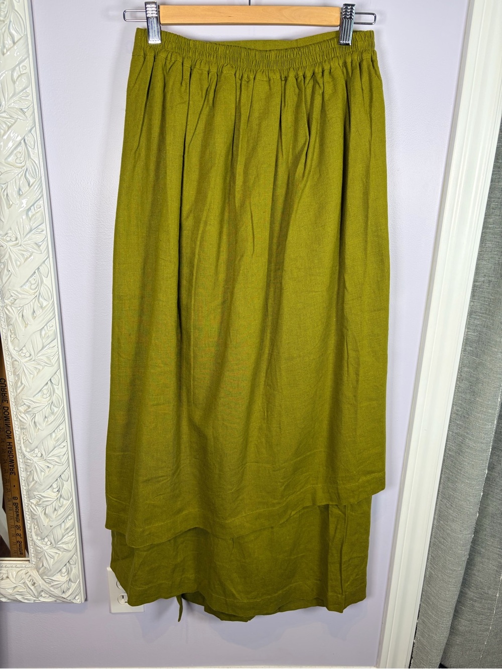 Kaliyana Linen Blend Olive Button-Accent Tiered Maxi Skirt M/L - Picture 6 of 6